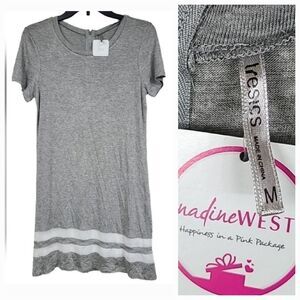 Nadine West Tresics Gray Soft Breezy Mesh Summer Jersey Knit T-Shirt Dress NWT